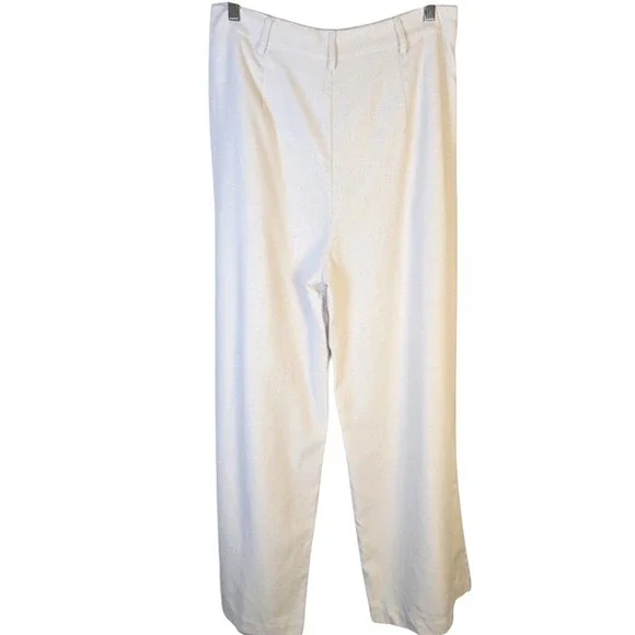 Commense Womens Large White Linen Viscose‎ Wide Leg Trousers Pleated High Waist - Picture 5 of 8